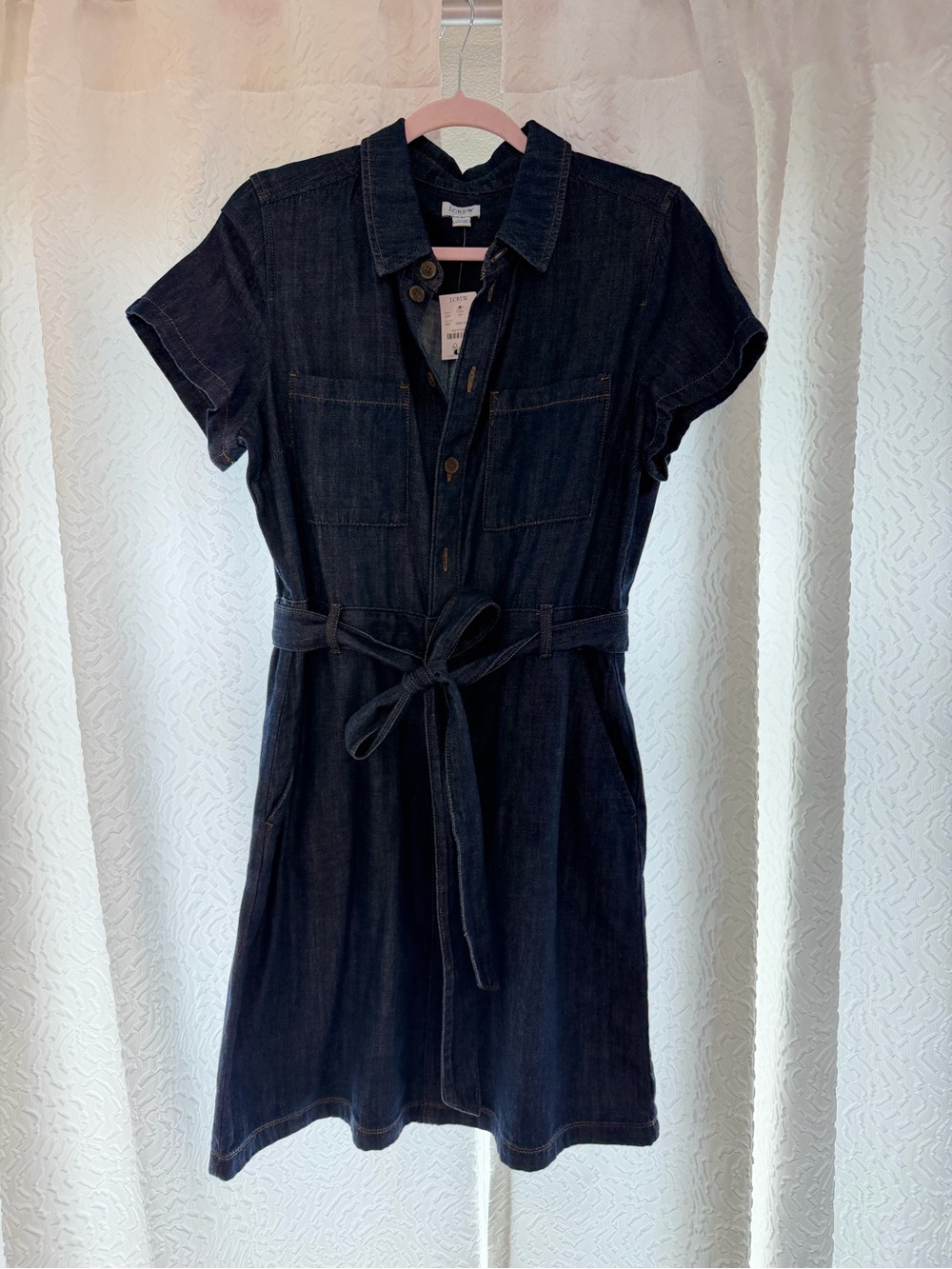 NWT J. Crew Indigo Denim Shirt Dress with Button Front & Tie Waist 12